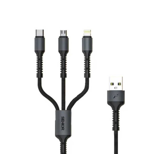 کابل سه سر کی اف سنیور مدل U33 | کابل 3 در 1 Lightning، Type-C و Micro USB 🔌