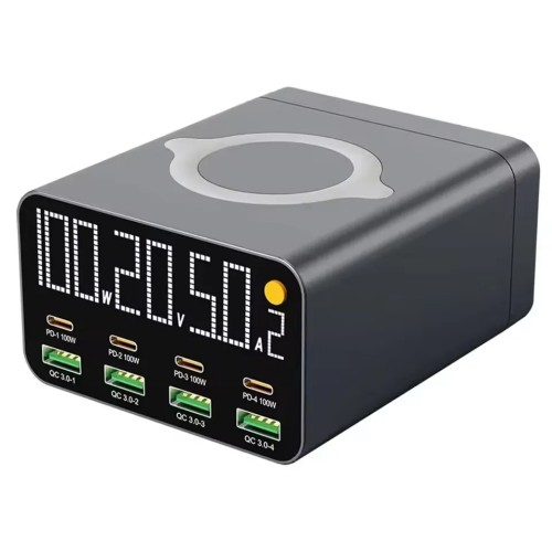 هاب شارژر ROCKWARE WLX-M1 | ۸ پورت USB + شارژر بی‌سیم ۱۲۰ وات